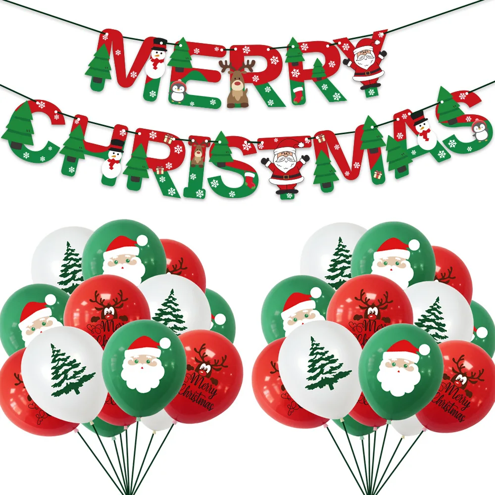 

Рождественский торговый центр, украшение для дома, отеля, воздушный шар, Санта-Клаус, Рождественская елка, бумажный баннер, набор воздушных ...