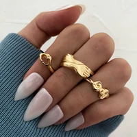 punk trendy love gold color heart rings set for women couples sweet couple ring wholesale jewelry m019