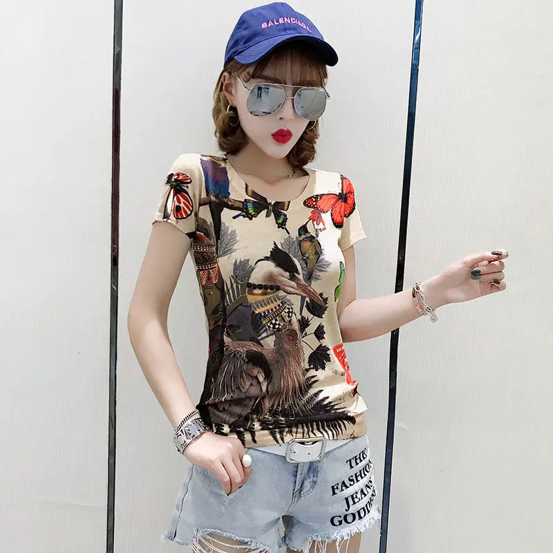 

Top woman personalized printed short sleeve T-shirt for women 2021 summer new slim and versatile half sleeve fashion T-shirt