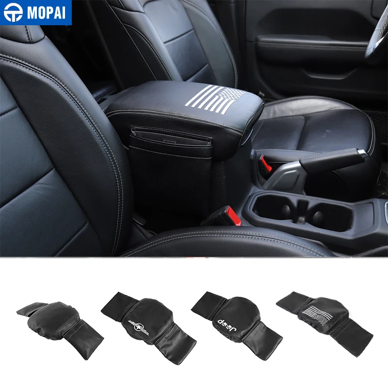 

MOPAI Stowing Tidying for Jeep Wrangler JL 2018+ Leather Car Armrest Storage Box Pad Cover Accessories for Jeep Wrangler JL 2019