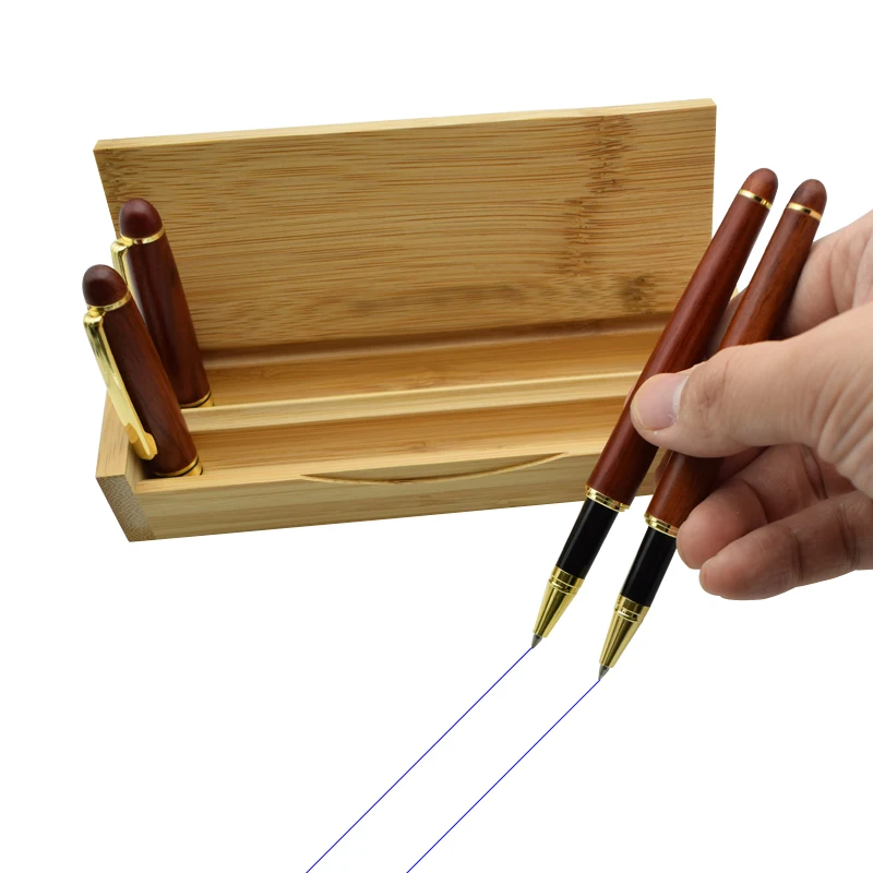 Один комплект 2 красное дерево гелевые ручки с подарочная шкатулка из бамбука
