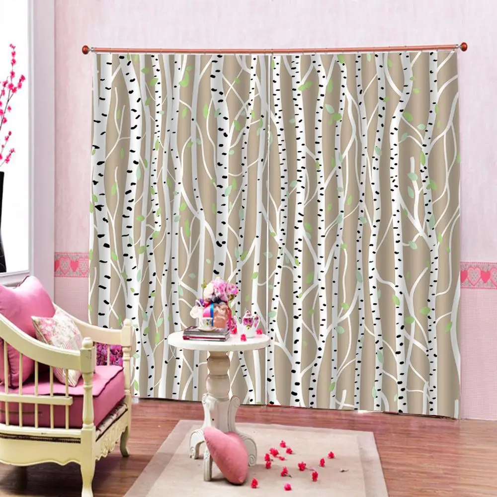 Стеклянные затемняющие Роскошные 3D занавески в виде березы для спальни гостиной