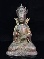 11chinese folk collection old bronze cinnabar lacquer northern wei buddha crown guanyin bodhisattva ornaments town house