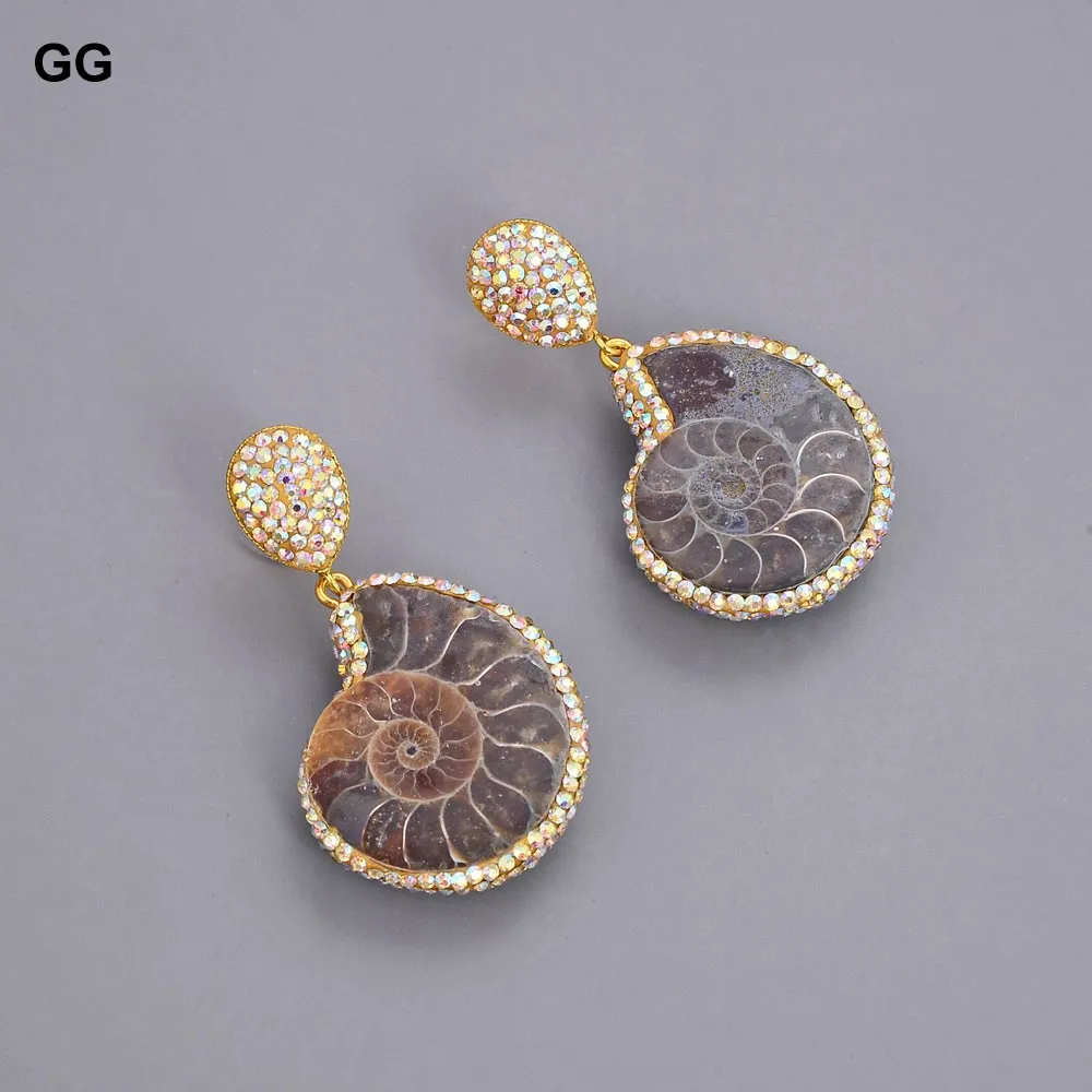 GG ювелирные изделия из натурального аммонита окаменелости CZ серьги для