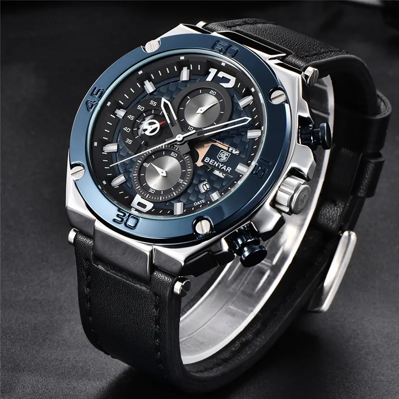 BENYAR мужские спортивные наручные часы водонепроницаемые хронограф военные