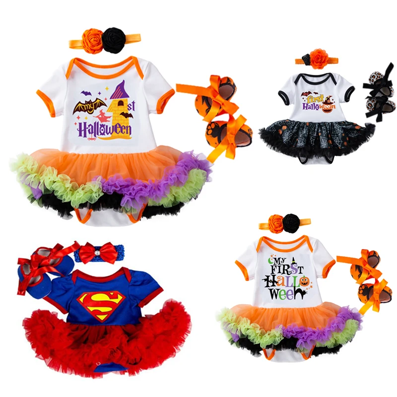 

Летний комплект одежды для маленьких девочек с рисунком, кружевное платье + повязка на голову + обувь