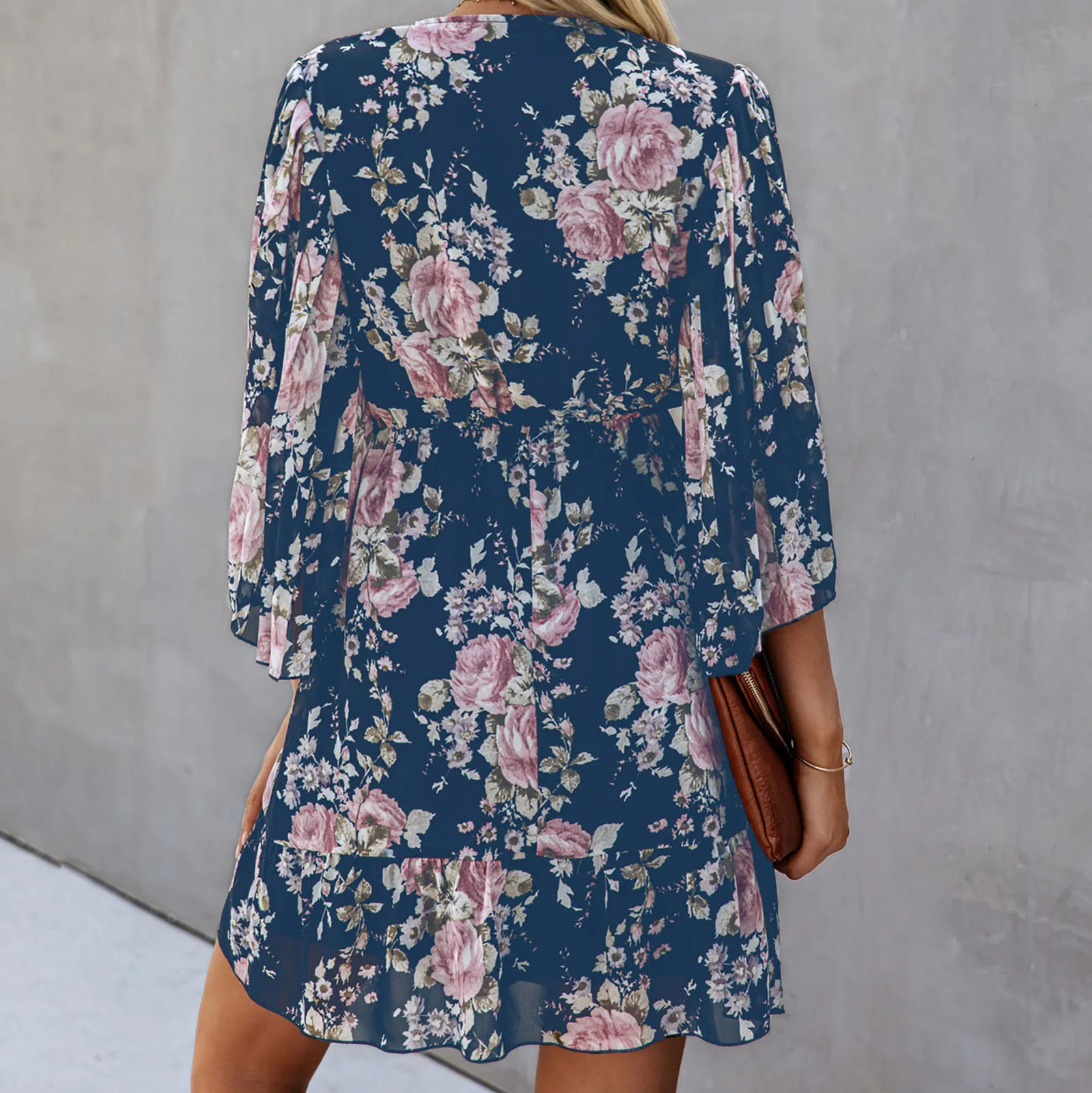 

Summer Dress Women Vestidos Fashion Floral Print Long Sleeve V-neck Casual Sundresses Dresses Robe Femme