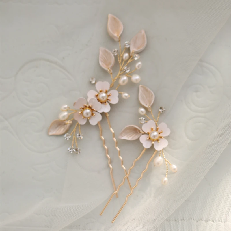 

Vintage Freshwater Pearls Bridal Hair Pins Clips Gold Floral Leaf Wedding Headpiece Handmade Women Hair piece Accessories