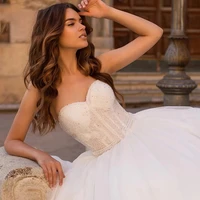 bridal gownbeige elegant wedding dresses tulle with princess ball gown strapless sleeveless custom made