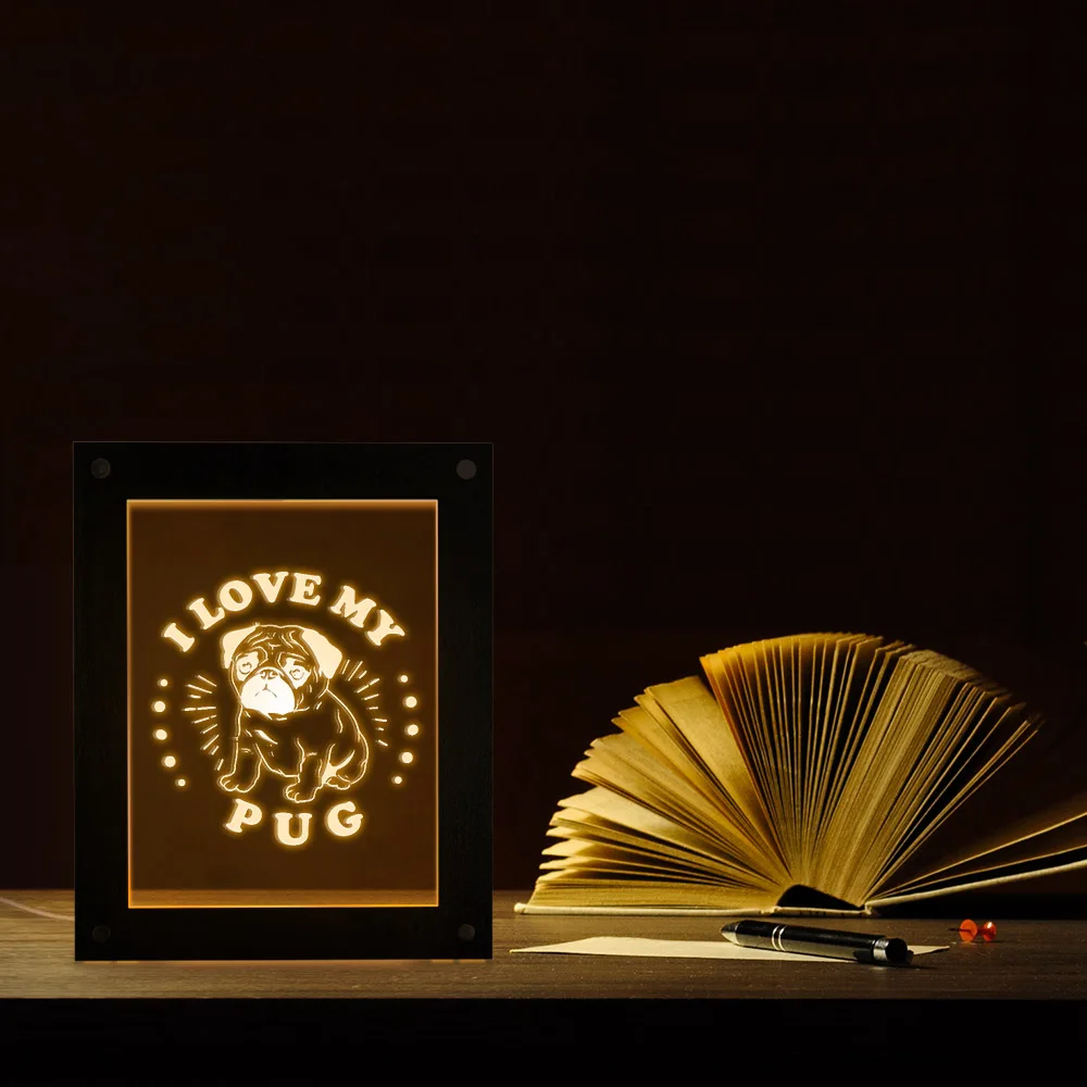 I Love My Pug деревянная светодиодная фоторамка ночник голландский мастиф