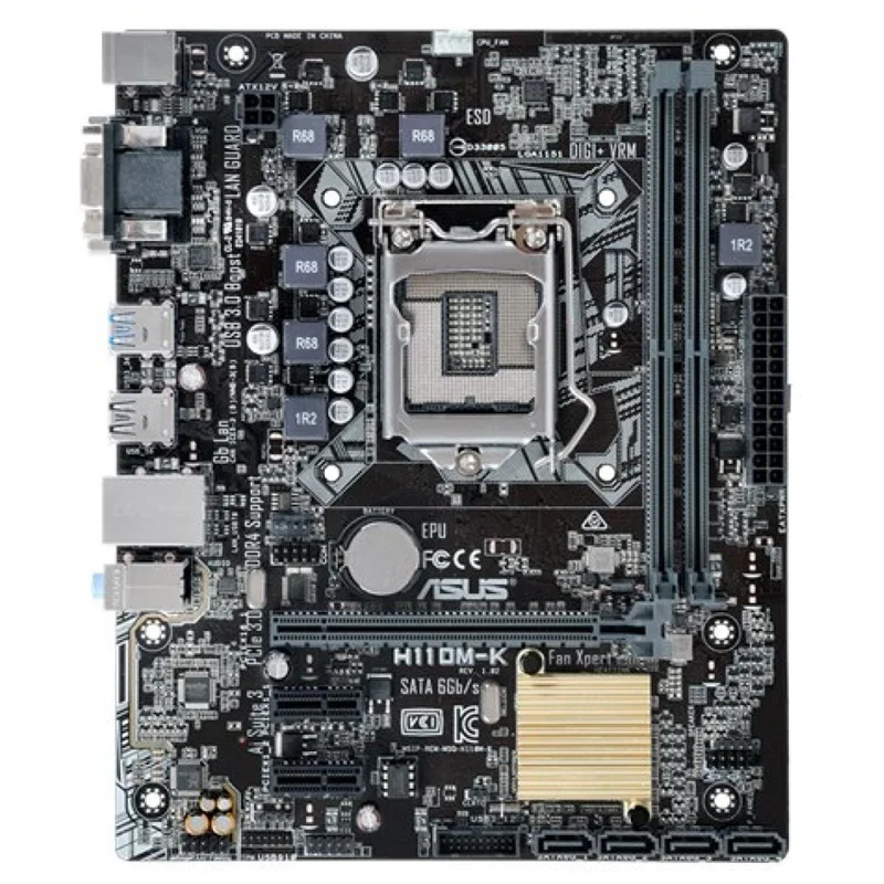 Материнская плата ASUS H110M-F/K INTEL M-ATX LGA1151 DDR4 поддержка VGA DVI USB3.0 |