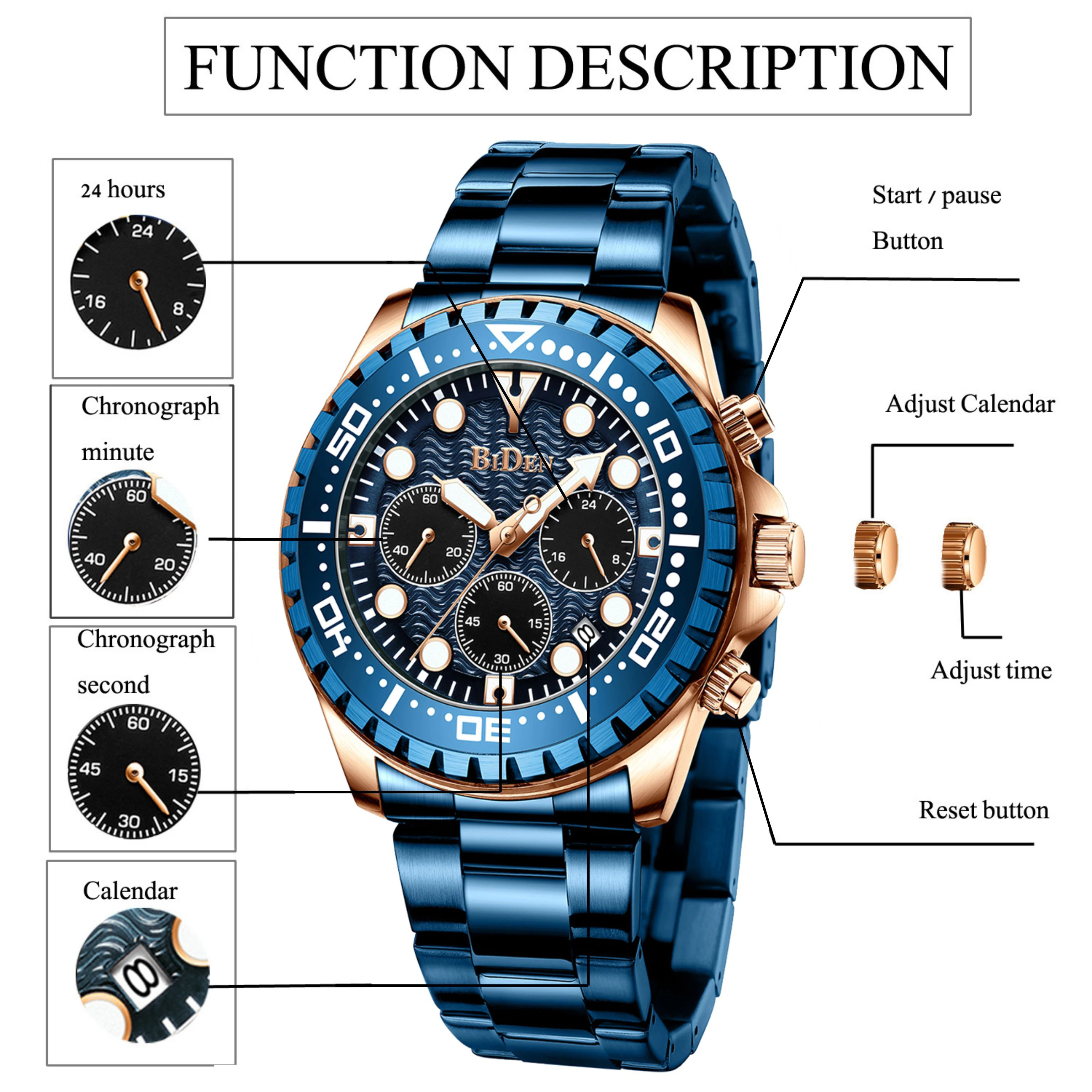 

BIDEN Relogio Masculino Sport Watches Mens Top Brand Calendar Male Military Watch Full Steel Waterproof Quartz Wristwatch Men
