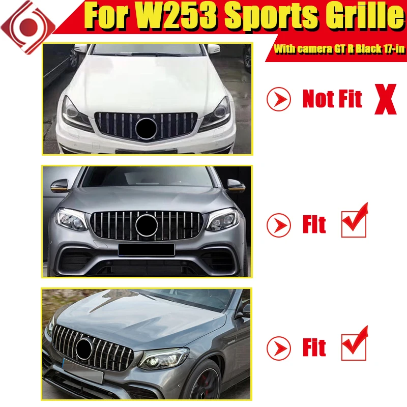 Для Mercedes GLC Class SUV X253 C253 X253 спортивный бампер Передняя решетка гриль решетки ABS черный W/камера добавить на стиль GTS Look 17-in