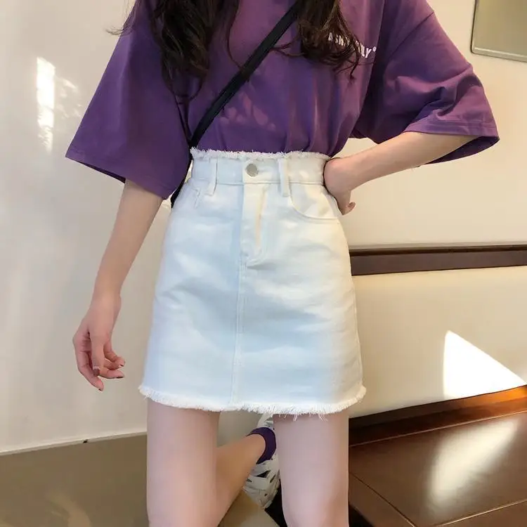 

Denim skirt women's high waist summer French retro dress simple and versatile A-line skirt super fire skirt