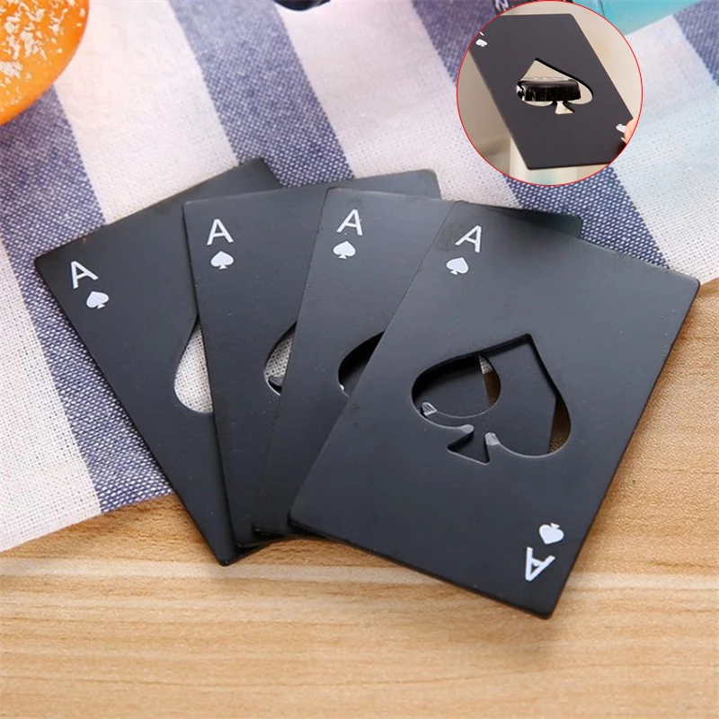 

Fashion Stainless Steel Beer wine Bottle Opener Black Silver Poker Card Spades Personalized Bottle Opener Bar Tool Kitchen tools