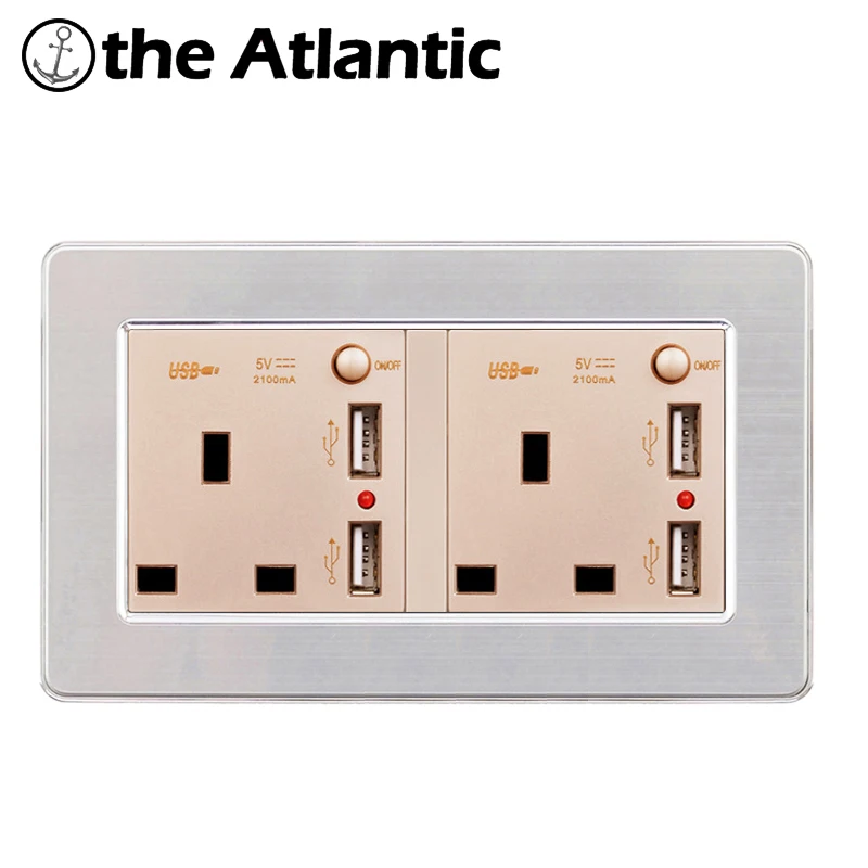 Стандартная розетка Atlantic Double 13A стандарта Великобритании с двумя USB разъемами