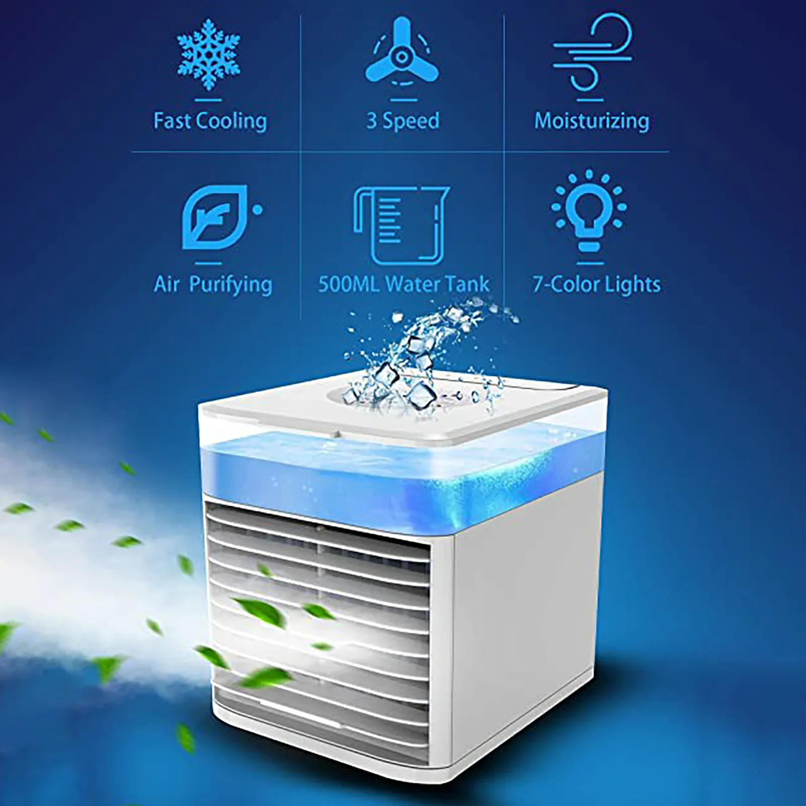 

Mini Air Conditioner Air Cooler Fan 7 Colors Light USB Portable Air Conditioner Personal Space Air Cooling Refrigeration Fan