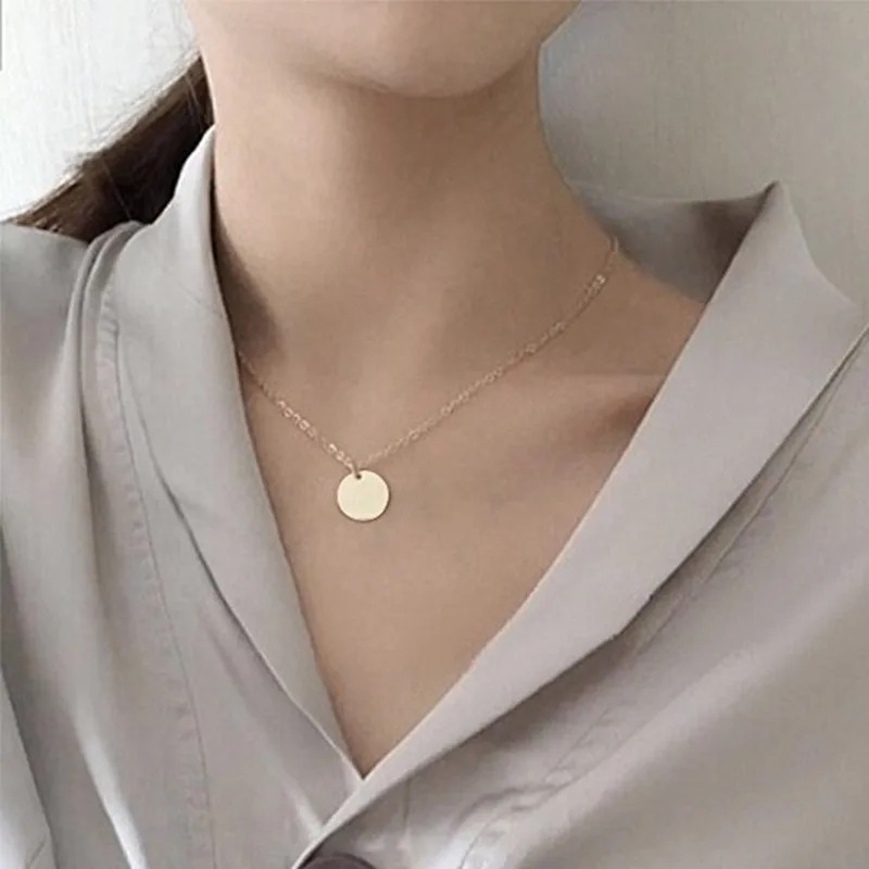 

New Fashion Punk Round Coin Pendant Necklaces Women Chain Clavicle Collares Jewelry Bijoux Minimalist Mujer gothic necklace