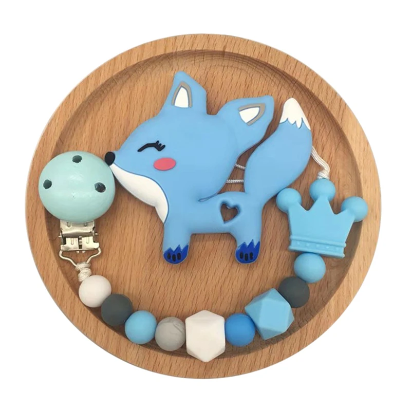 Силиконовый Прорезыватель для зубов с мультипликационным принтом Лиса ручной