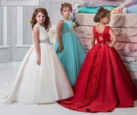 ivorybluered flower girls dresses for weddings with beaded sash vintage satin pageant kids dress formal communion vestidos