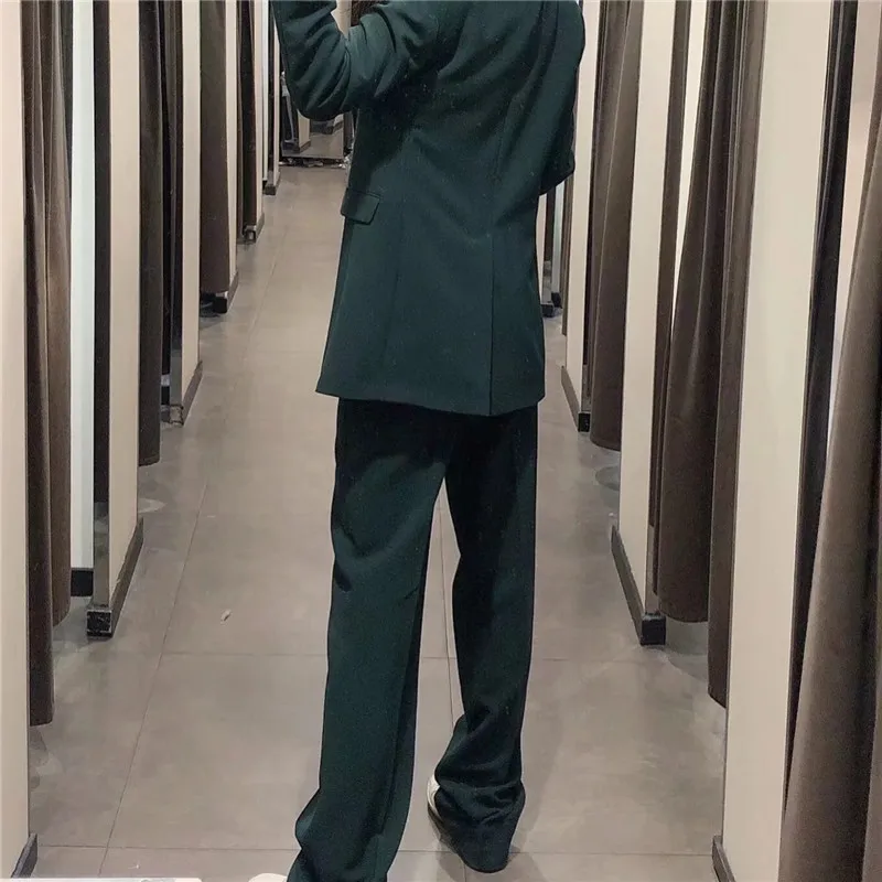 

Za Woman 2021 Green High Waist Women Pants Fashion Width Leg Up Trousers Straight Pants Button Fly Office Elegant Female Pants
