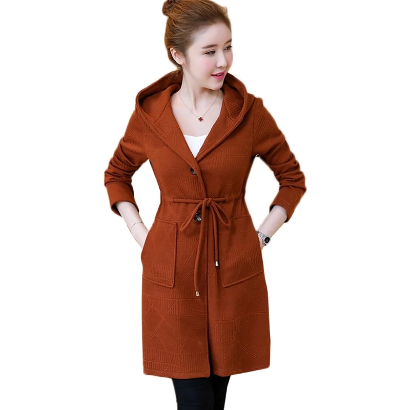 

Новинка, Женский трикотажный кардиган, пальто, куртки, Корейская Длинная Верхняя одежда с капюшоном, Женский Повседневный Топ, весна-осень ...