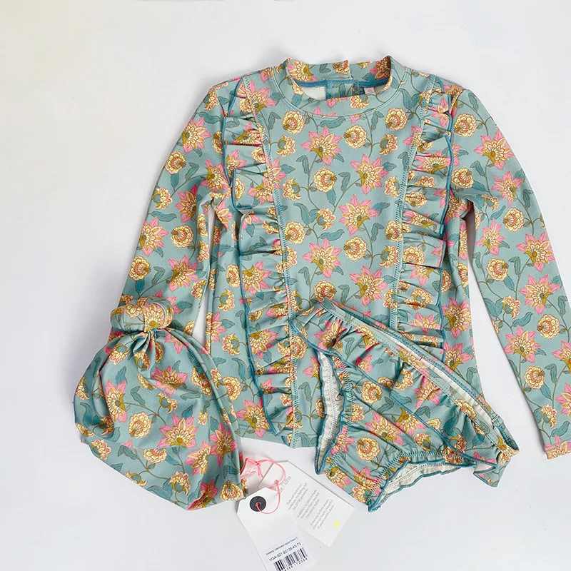 

2021 New Summer LM Brand Kids Swimwear Sets for Girls Flower Print Swimsuits Baby Child Cute 3pcs Outfits Beach Clothes