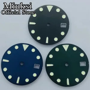 Miuksi 29mm black blue green watch dial C3 luminous dial fit NH35 movement fit 3 o'clock crown 3.8 o'clock crown