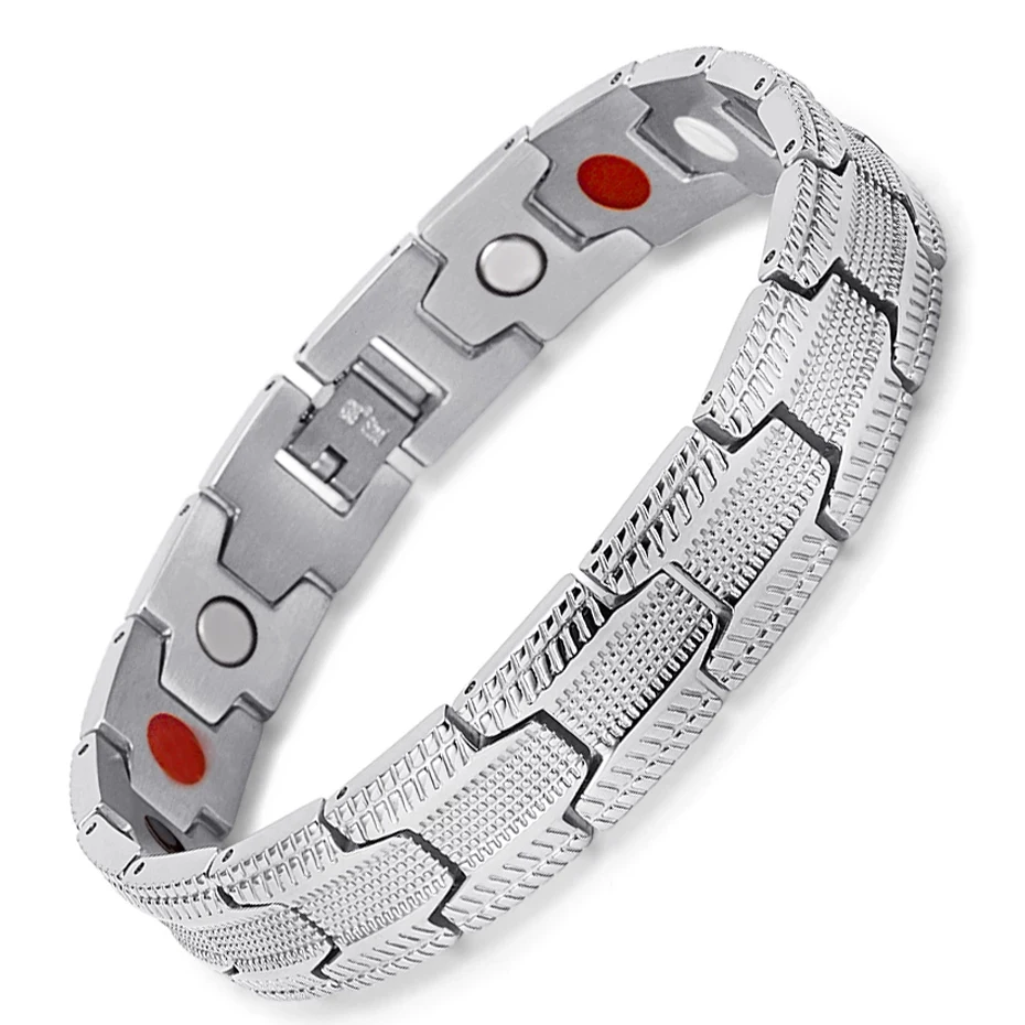 

14mm Heavy Mens Stainless Steel Jagged Magnetic Therapy Chain Bracelets 4 in 1 Germanium Health Jewelry Wristband Bangle