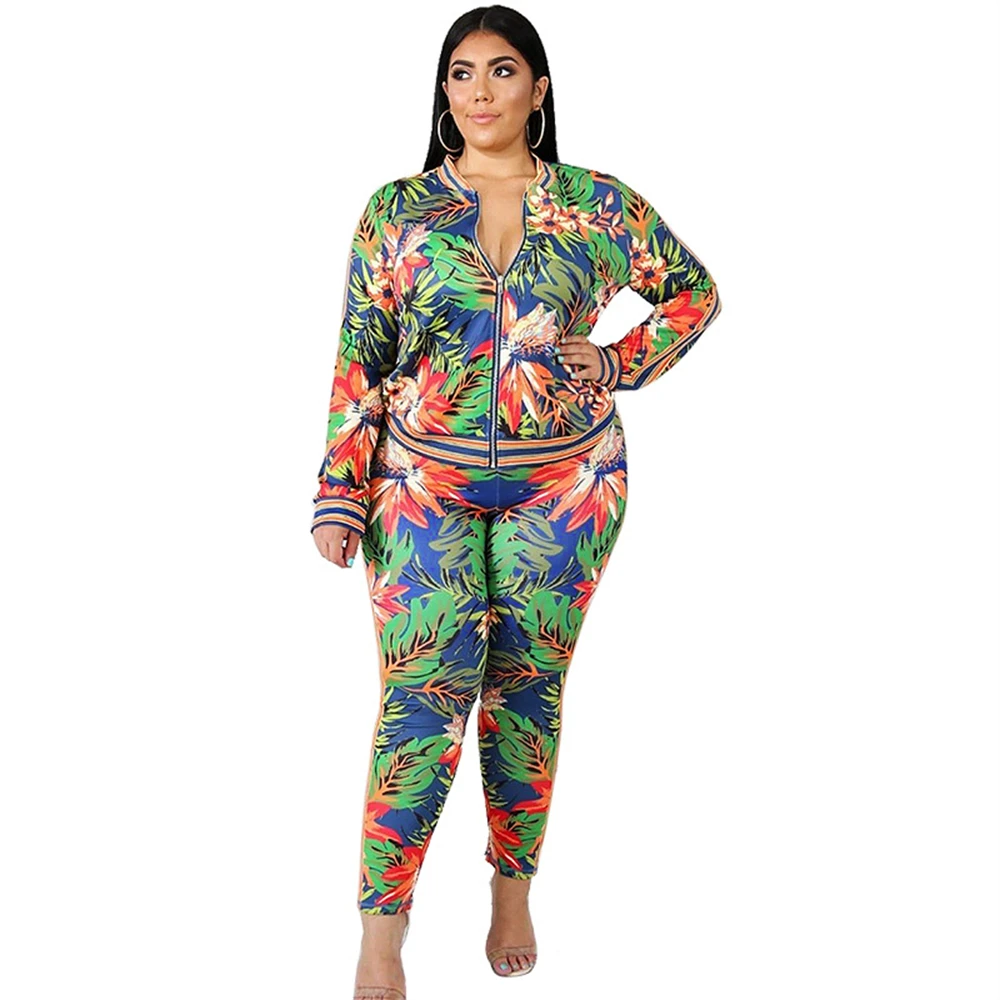 

Plus Size Sets Loose Casual Autumn 2 Two Piece Set Zip Coat and Striped Pants Female Matching Suit Women Sets chandals mujer 5XL