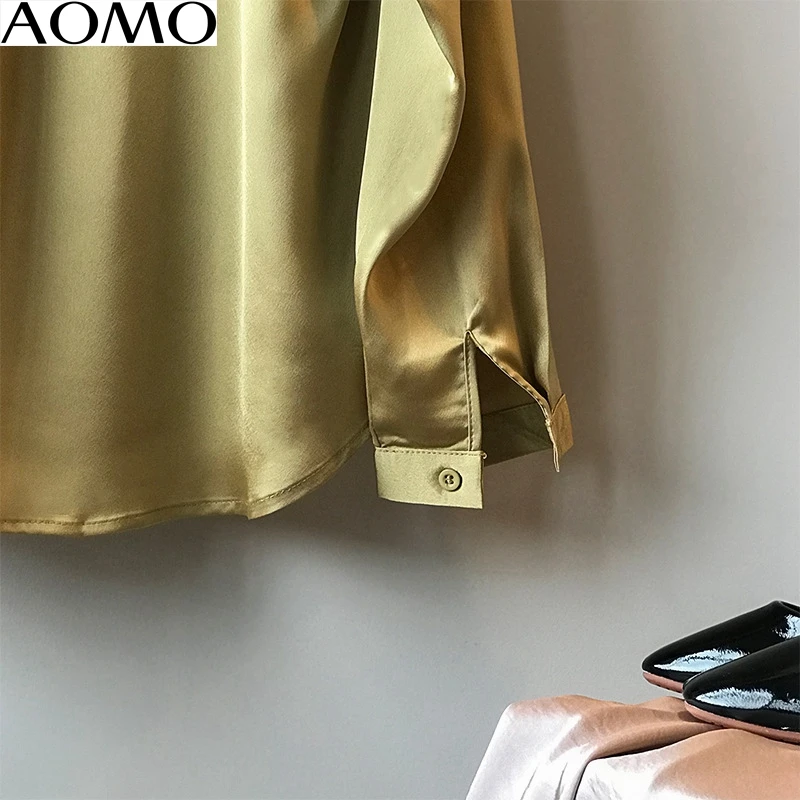

AOMO women silk shirts turn down collar long sleeve office ladies work wear blouses ASF06A