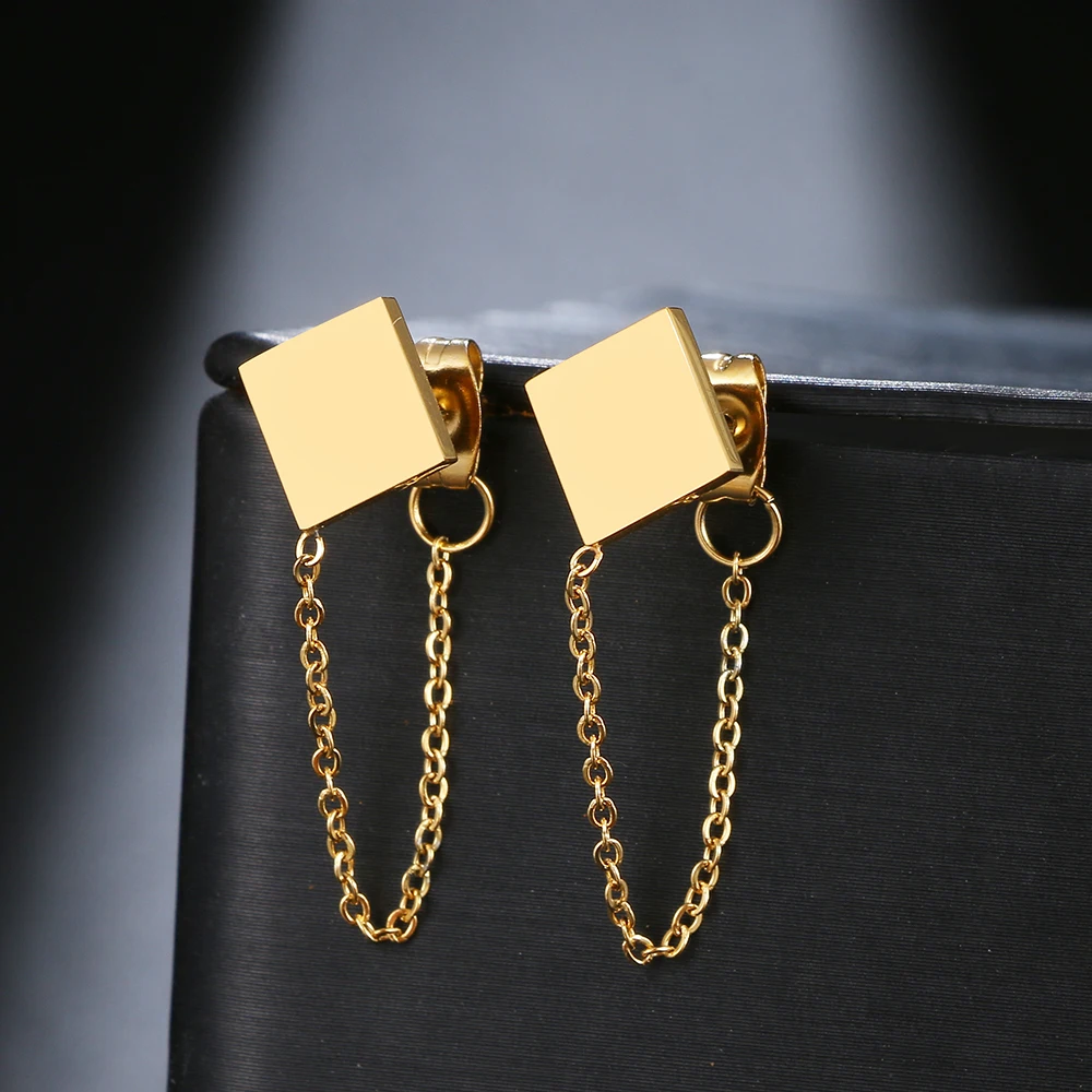 

Stainless Steel Earrings 2021 Trend Classic Style Geometric Square Fashion Tassel Chain Earrings For Women Jewelry Gifts NEW