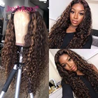Кудрявые коричневые прямые парики из человеческих волос на сетке, разные цвета, волнистый парик с T-образной частью, предварительно выщипанные для черных женщин