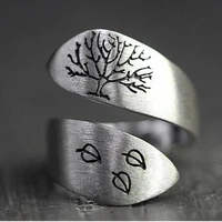 new retro viking tree of life leaf female ring fashion metal opening adjustable ring accessories party jewelry gifts for women