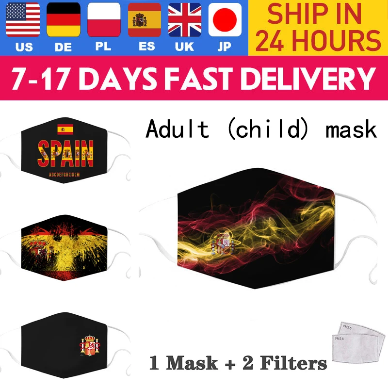 Черная маска для лица с испанским флагом на заказ узором маски 2 фильтрами