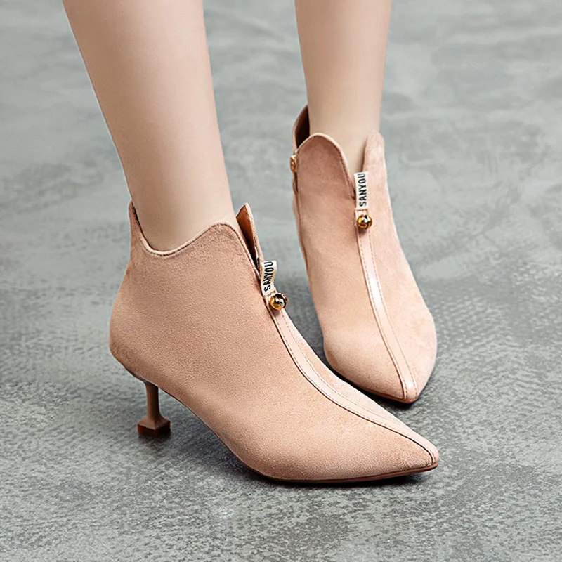 Черные женские ботильоны на высоком каблуке 2019 г. Женские ботинки молнии тонком 6