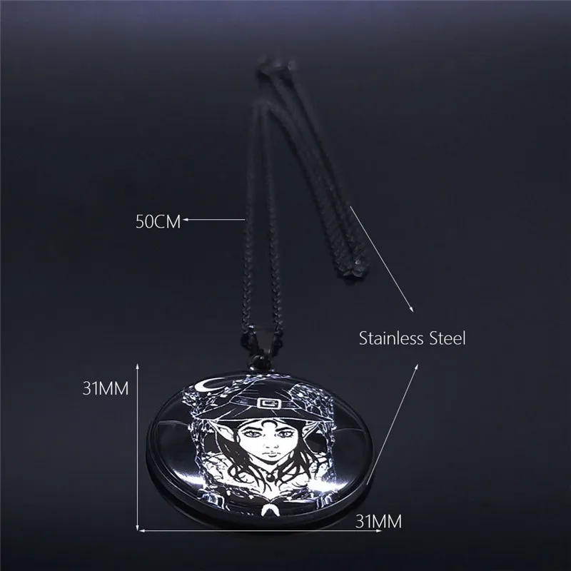 

Wicca Wizard Elves Stainless Steel Chain Necklace Women/Men Black Color Chain Necklaces Jewelry collar acero inoxidable NXS03