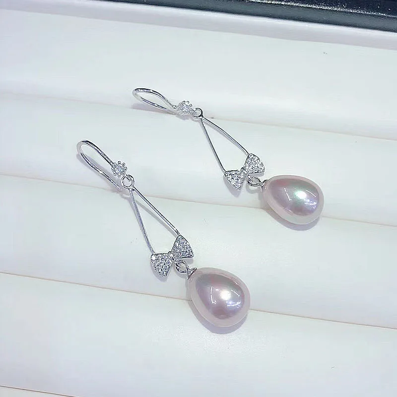Noble jewelry Bowknot Natural 8-10MM akoya Pearl Drop Earrings 925 Sterling Silver Jewelry For Woman Gift | Украшения и