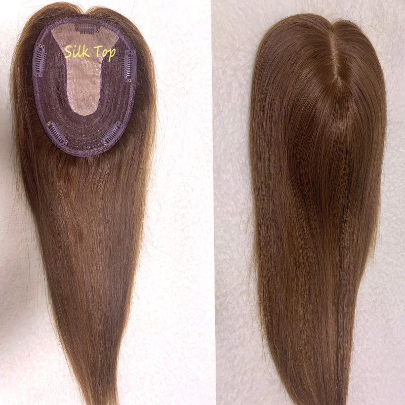 

35cm Brown Blonde Colored Toupee Hair For Women 100% Human Hair Clip Ins 13*15cm 130% Volume Extension For Less Hair Area