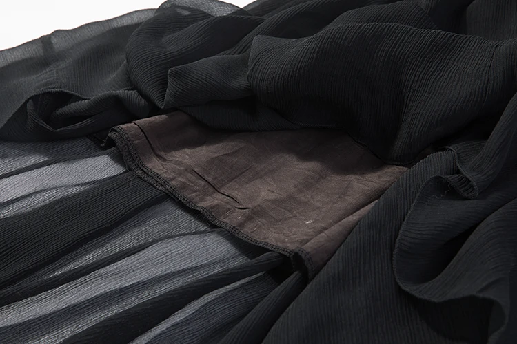 

Women's 100% Silk Maxi Skirt black Two-Layer Pleated Long Skirt Summer Beach JN462