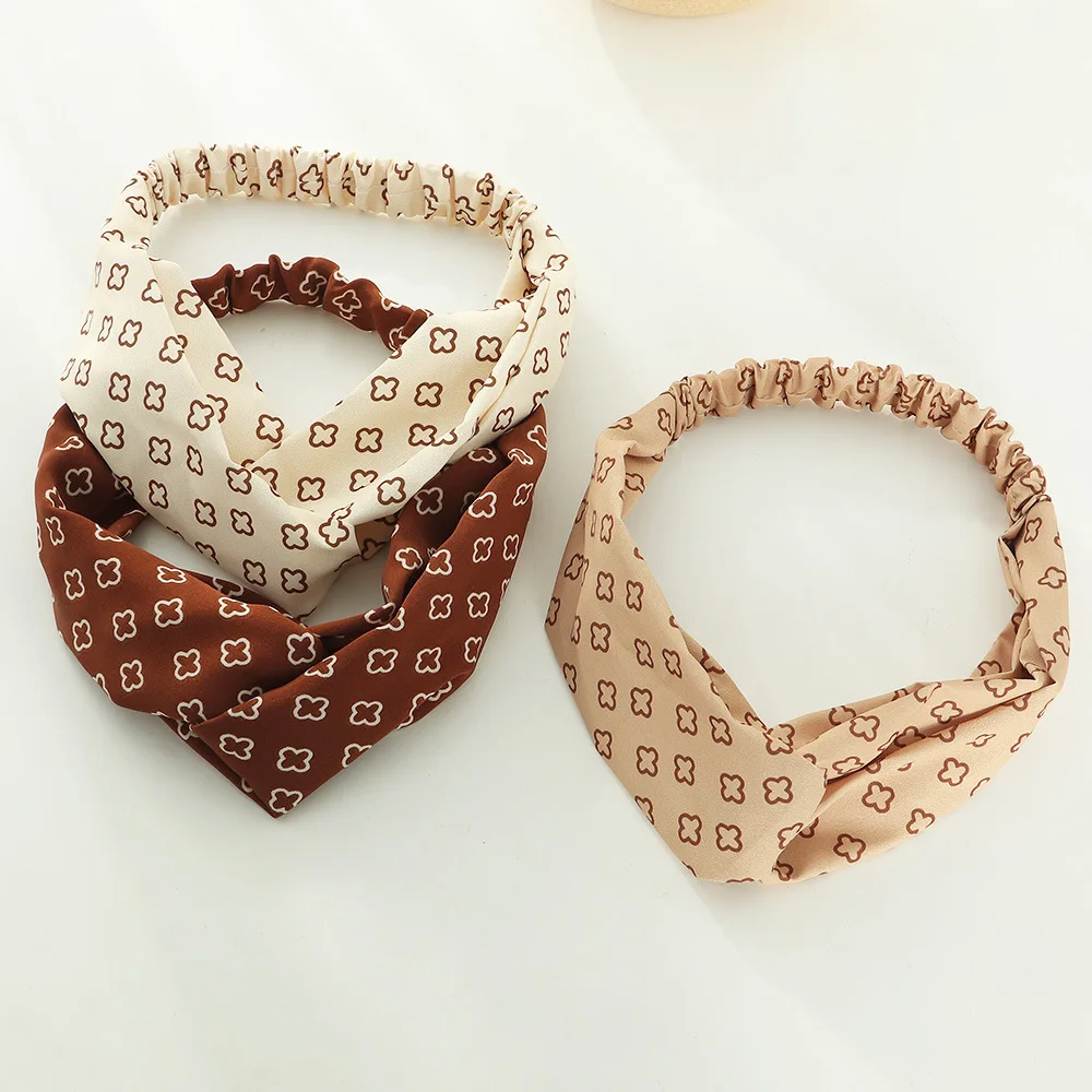 

2021 new printed hair accessories cross elastic headband elastic sports headband female simple face wash non-slip headband