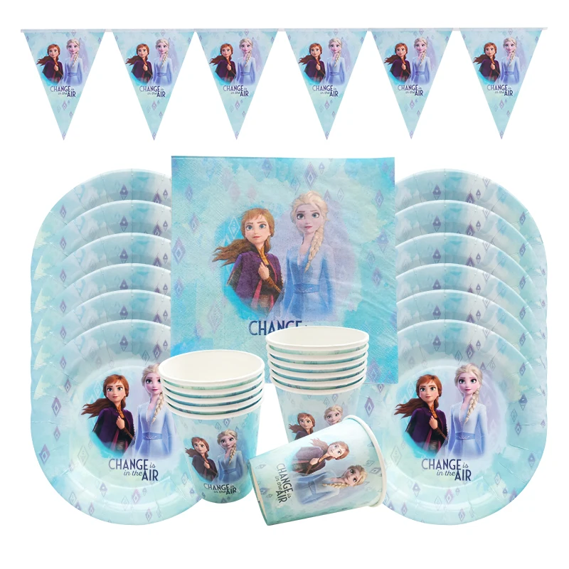 

Disney Frozen Birthday Anniversaire Party Decorations Disposable Party Tableware For Baby Girl Favor Party Supplies Suit