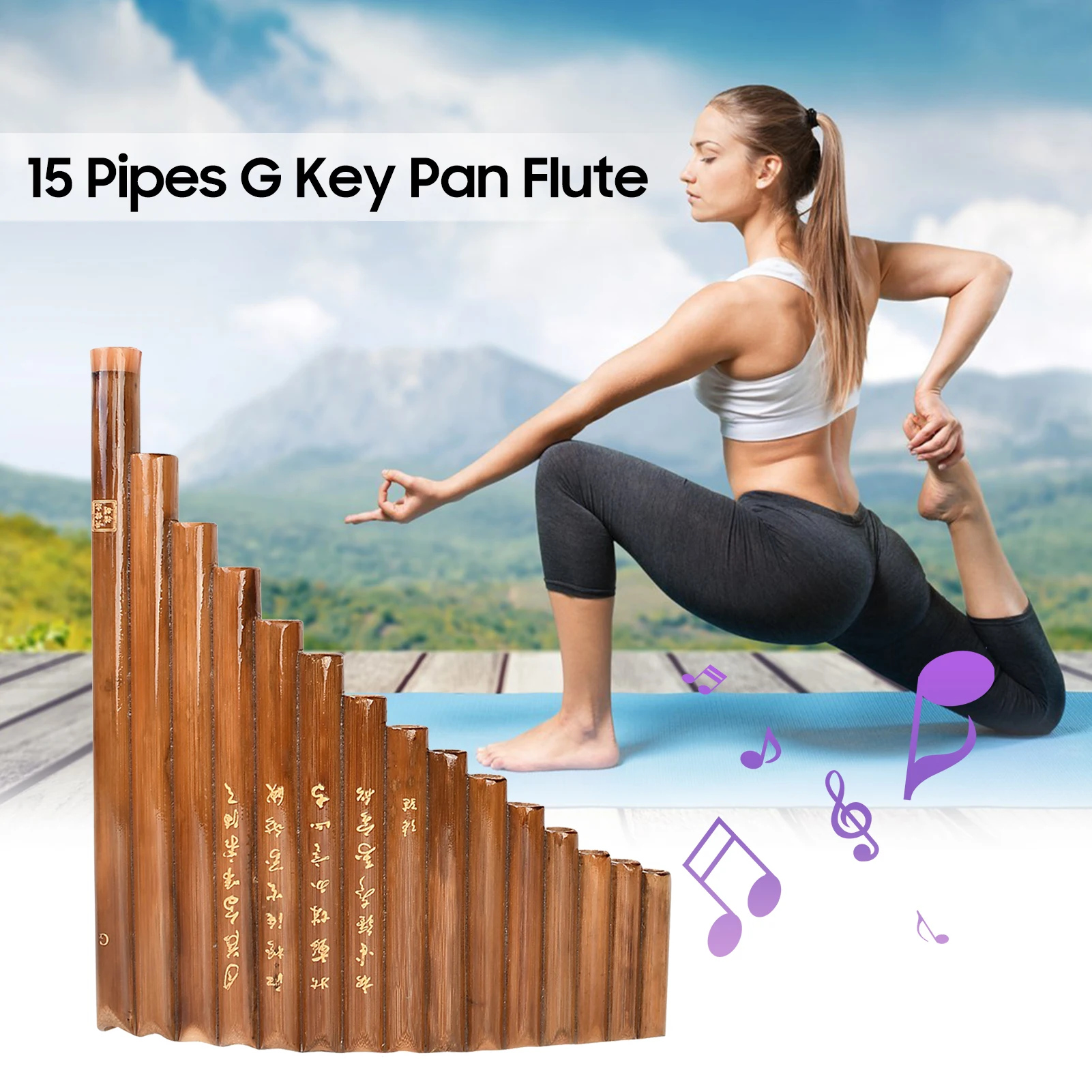 

Muspor 15 Pipes G Key Pan Flute Set Folk Instrument Natural Bamboo Wind Instrument Bamboo Panpipes & Bag & Cleaning Stick Cloth
