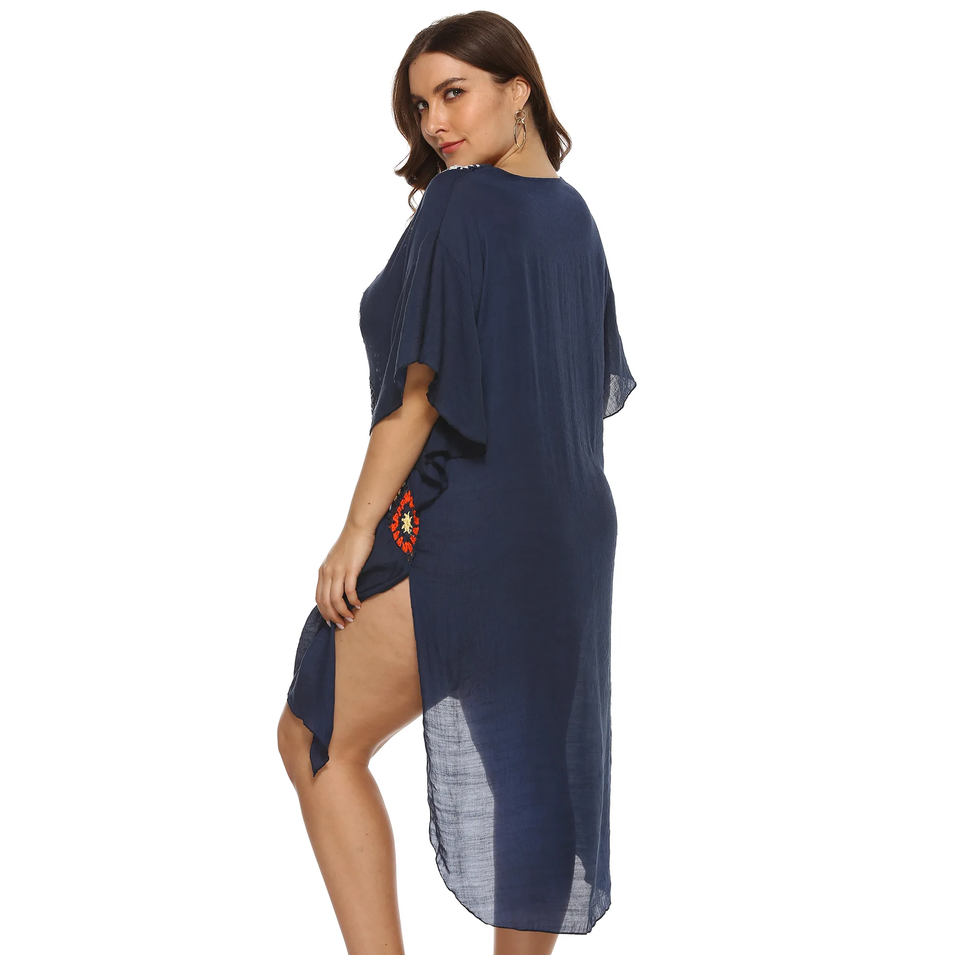 Женские пляжные платья больших размеров с разрезом асимметричные хлопковые