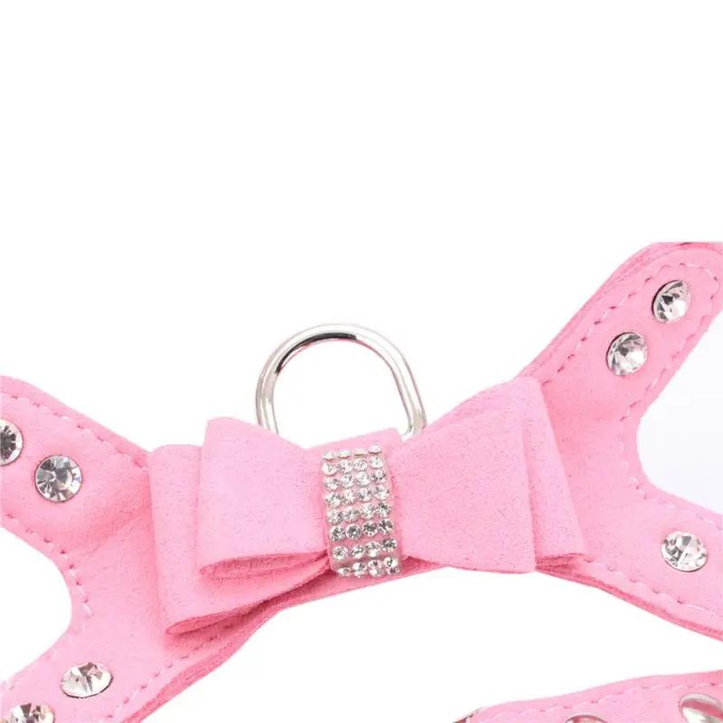 Шлейка из бархата и кожи для кошек собак поводок с украшением в виде драгоценных