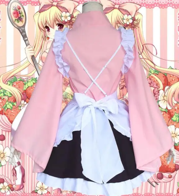 Японское аниме женские платья яркая горничная розовая клубника Униформа