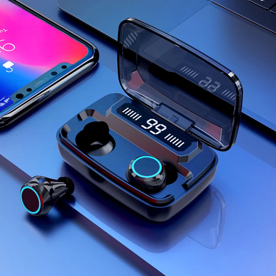 Bass Bluetooth наушники беспроводные TWS 5 0 мини с микрофоном зарядная коробка