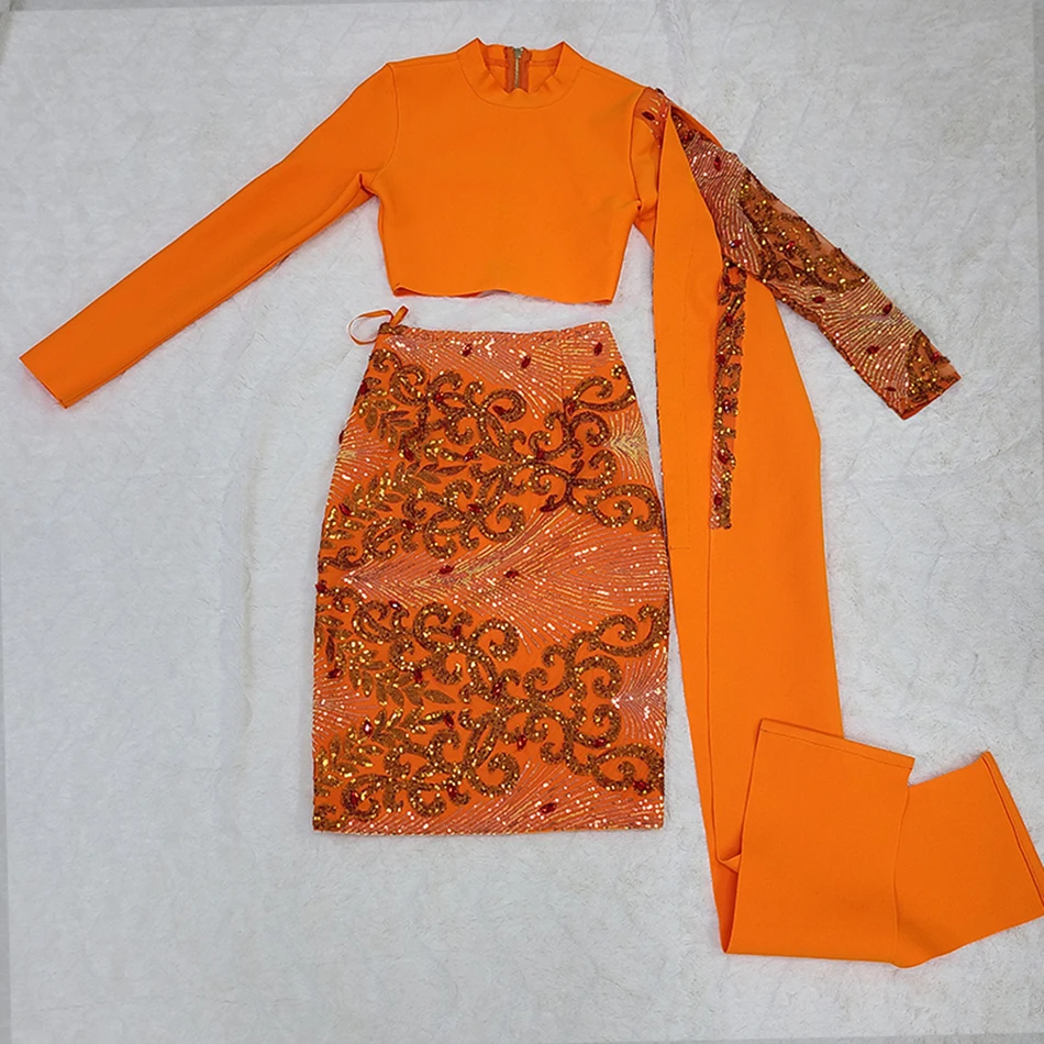 Тяжелая отрасль блёстки оранжевый бандажный комплект из двух предметов женский