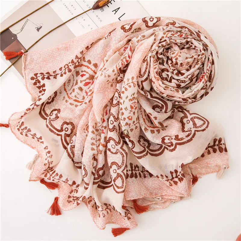 Everkaki Boho шарф шаль с принтом женские кисточки осень Цыганский узор женская накидка шарфики богемная шаль Женский зима