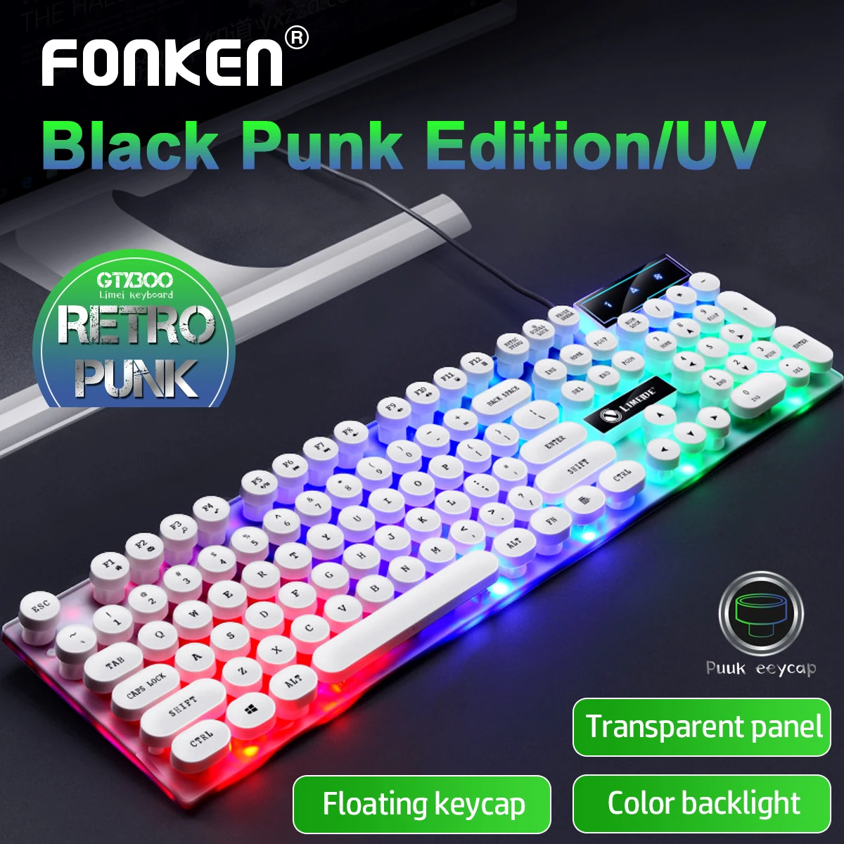 

RGB Mechanical Gaming Keyboard LED Backlit Round Keycaps Optical Mechanical Keyboard Retro Gaming Punk for Computer PC Laptop